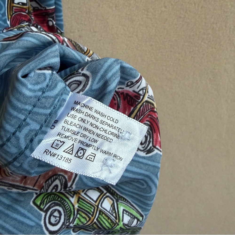 Campia Moda Men’s NEWShort Sleeve Button-Up Shirt Blue Retro Car Print Size L - Picture 12 of 14